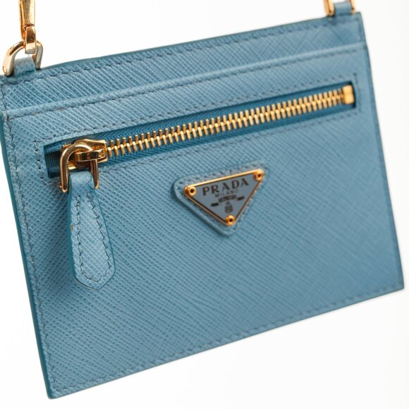 Prada Blue Saffiano Leather Shoulder-Strap Card Holder - Picture 6 of 10